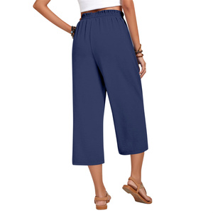 <span class=keywords><strong>Pantaloni</strong></span> da <span class=keywords><strong>Donna</strong></span> a Vita Alta e Gamba Larga, 70% Cotone 30% <span class=keywords><strong>Lino</strong></span>, Vestibilità Ampia, <span class=keywords><strong>Elastico</strong></span> <span class=keywords><strong>in</strong></span> Vita <span class=keywords><strong>con</strong></span> Cordoncino, Tinta Unita, Casual - Product Image 2