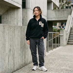Custom High Quality Women's Fleece Half Zip Pullover <b>Sweatshirt</b> Grey Vintage Long Sleeve Hoodie <b>Embroidery</b> Casual Athletic Top - Product Image 3