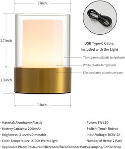 Đồng nhỏ Led Pin hoạt động bảng đèn Bộ 2 không dây có thể sạc lại <span class=keywords><strong>Mini</strong></span> đêm Đèn không thấm nước ngoài trời Đèn bàn - Product Image 5