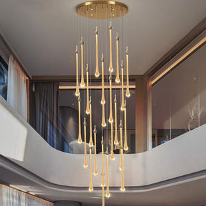 Nouveau design longue goutte <span class=keywords><strong>d</strong></span>'<span class=keywords><strong>eau</strong></span> K9 lustre en cristal pour escalier de villa LED lustre de luxe moderne - Product Image 1