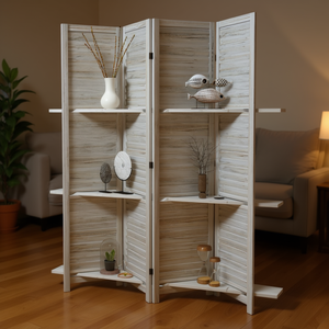 Biombo de Madera de 3 Paneles Plegable, Separador de Ambientes con Estante de Almacenamiento, Decoración del Hogar de Estilo Escandinavo - Product Image 2
