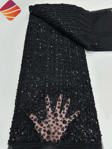 Tissu en dentelle perlée à la main au design exclusif, perles, <span class=keywords><strong>tulle</strong></span>, broderie de perles tubulaires, paillettes, tissu en dentelle pour robe de mariée de haute couture - Product Image 5