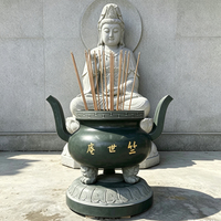 Grand brûleur d'encens rond en pierre de bléton avec deux oreilles relevées, urne de prière bouddhiste pour temple, thurible à vendre