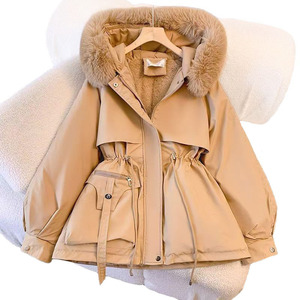 Long <span class=keywords><strong>manteau</strong></span> en <span class=keywords><strong>duvet</strong></span> de polyester pour femmes avec logo personnalisé pour l'hiver, fourrure chaude, trench ample, veste d'extérieur - Product Image 2