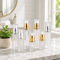 Flacon diffuseur en verre givré or/argent transparent de 15/20/30/50 ml, vide, pour sérum de soin, crème visage, lotion, avec pompe ou vaporisateur