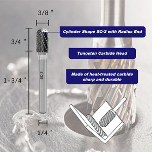 Fresa in Carburo di Tungsteno Forma Cilindrica SC-3 con Estremità Arrotondata, Lima Rotante a Doppio Taglio, 1 Pezzo - Product Image 2