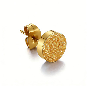 Minimalist Unisex <b>Titanium</b> Steel <b>Stud</b> Earrings Gold Color Round Shape Street Style Fashion Jewelry - Product Image 1