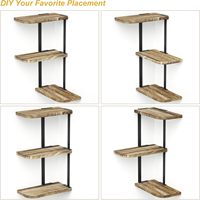 Étagère d'angle murale à 3 niveaux, étagères flottantes en bois rustique pour chambre à coucher, salon, salle de bain, cuisine, bureau et plus encore