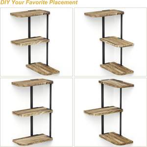 Étagère d'angle murale à 3 niveaux, étagères flottantes en bois rustique pour chambre à coucher, salon, salle de bain, cuisine, bureau et plus encore - Product Image 1