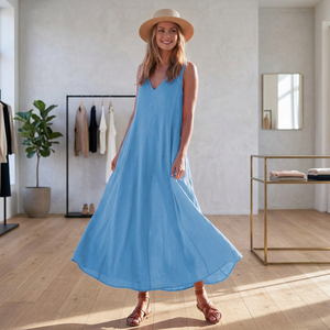 Vintage Midi 100% Cotton Bell Sleeve High Waist Gathered <b>Loose</b> Flowy A-Line Summer <b>Dress</b> Button Front with Pocket Handmade Bow - Product Image 2
