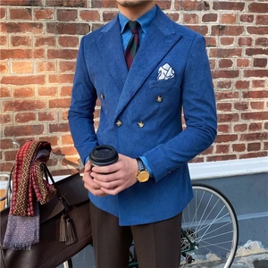 <span class=keywords><strong>Giacca</strong></span> di velluto a coste Casual retrò da <span class=keywords><strong>uomo</strong></span> autunno e inverno doppio petto Slim <span class=keywords><strong>giacca</strong></span> Casual - Product Image 5