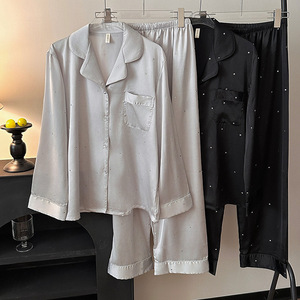2025 nuovo pigiama da donna in seta satinata pantaloni a maniche lunghe di fascia alta con stampa a stella Casual per l'autunno - Product Image 2