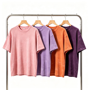 เสื้อยืดคอกลมโอเวอร์ไซส์ผ้าฝ้ายสีพิเศษฟอกกรดสำหรับผู้ชาย คุณภาพพรีเมียม ทรงไหล่ตก สไตล์วินเทจ สตรีทแวร์ - Product Image 1