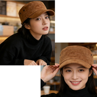 Casquette Cadet Unisexe en Faux Daim Solide avec Œillets Latéraux et Sangle Réglable – Chapeau Militaire Décontracté pour l'Extérieur – Casquette Newsboy en Gros