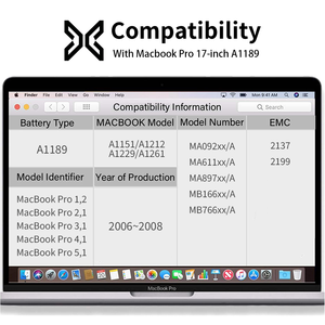 Batería para Portátil A1189 al por Mayor, Compatible con <span class=keywords><strong>MacBook</strong></span> <span class=keywords><strong>Pro</strong></span> <span class=keywords><strong>17</strong></span>" 2006-2008, 10.8V 70WH 6600mAh A1151 A1212 A1229 A1261 2137 2199 OEM en Stock - Product Image 2