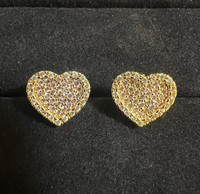 Boucles d'oreilles en acier inoxydable en forme de cœur avec cristal/strass, fabrication artisanale, design à fermoir incrusté, plaqué or 18 carats, luxe léger