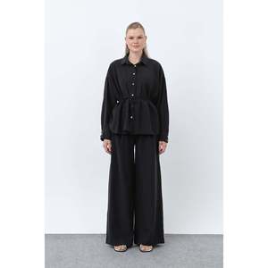 Ensemble tunique et pantalon noir pour femme Puane avec détail de passepoil au dos - Tenue moderne et confortable en deux pièces pour un style au quotidien - Product Image 2