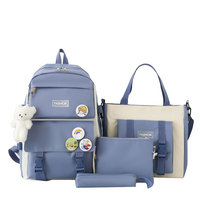 Magnifique Ensemble Multifonction Femme Grande Capacité 5 Pièces Sac à Dos Étudiant Fille Déjeuner Sac à Dos Décontracté Cartable