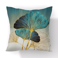 Housse de coussin en polyester Ginkgo Biloba, feuilles dorées noires, taie d'oreiller lombaire