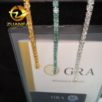 Collar de Cadena de Tenis de Moissanita Amarilla, Azul y Verde en Existencia, 3mm 4mm, Plata Helada, Joyería de Hip Hop