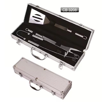 Boîtier en aluminium Portable emballage 3 pièces griller caisse en bois en acier inoxydable outils de Barbecue de jardin pince ensemble de barbecue outil de grillade