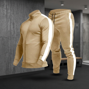 Ensemble de survêtement pour homme, veste en polaire à fermeture éclair intégrale, pantalon de jogging, col montant, bande latérale, blocs de couleur, vêtements de sport - Product Image 3