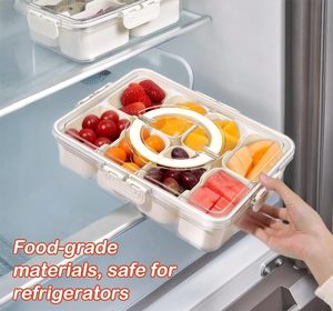 Contenedor de caja de aperitivos de PP moderno portátil 8 compartimentos individuales bandeja de servicio dividida manija de tapa para almacenar alimentos frutas dulces - Product Image 3
