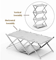Étagère de rangement pliable à 4 niveaux en acier inoxydable, argentée, multifonctionnelle, légère, moderne, minimaliste, portable, pour le camping en plein air