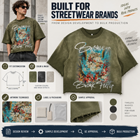 T-shirt Homme Oversize Cropped Boxy à Ourlet Brut, Impression DTG, Motif Graphique, Délavé à l'Acide, Grammage Lourd, Fabrication OEM Personnalisée, Marque Privée