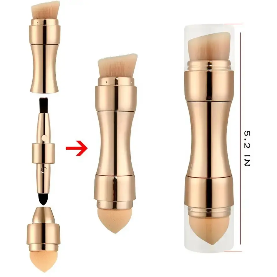 Yrx แปรงแต่งหน้า4 in 1หลายฟังก์ชัน, แปรงแต่งหน้าแบบพกพาขนาดเล็ก