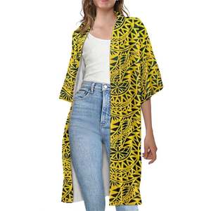 <span class=keywords><strong>Marrone</strong></span> 2024 personalizzato Poncho mezza manica leggera polinesiano a righe tribali stampato Kimono morbido <span class=keywords><strong>Cardigan</strong></span> <span class=keywords><strong>donna</strong></span> lungo - Product Image 2