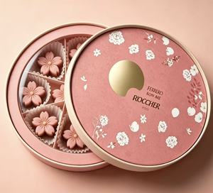 Custom Luxury Round Chocolate Gift Box with Window, Hard <b>Cardboard</b> Packaging with Lid for Gift Giving - Product Image 4