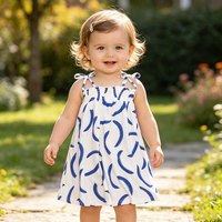 Robes d'été sans manches pour filles, en coton, à bretelles, imprimé bleu effet pinceau, douces et extensibles, pour la plage et les tenues décontractées des tout-petits