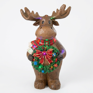 Renne de Noël sculpté en bois avec lumières LED - Product Image 1