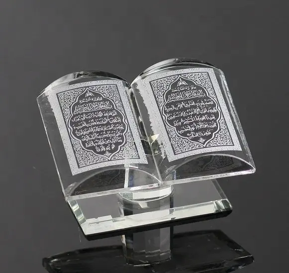 Livro de cristal k9 artesanato, presente de casamento holy quran islâmico de cristal islâmico árabe, presentes de casamento Mh-j1012