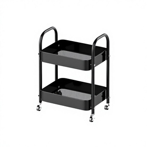 Carrito de Almacenamiento Metálico de Dos Niveles, Multifuncional, Minimalista, con Ruedas, para Hogar, Cocina, Oficina, Color Negro - Product Image 1
