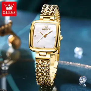 OLEVS jam tangan kuarsa wanita, arloji persegi Ultra tipis tahan air kasual bisnis baja tahan karat 9948