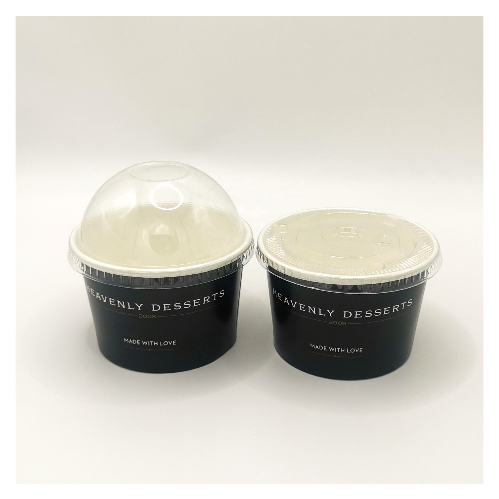 Supplier Supplies Disposable Black Custom Printed 3oz 5oz 8oz 12oz Paper Packaging Cup with Lids for Frozen Ice Cream Dessert