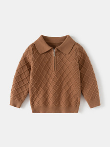 2025 automne hiver Collection nouveaux garçons <span class=keywords><strong>pull</strong></span> monocouche avec diamant tissé fleur revers tricoté fermeture éclair chemise conception - Product Image 3