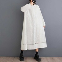 Nouvelle Robe Chemise Trapèze Mi-Longue Vintage Artistique à Manches Longues Grande Taille pour Femme, en Maille Épissée, Coupe A-Line, Collection Printemps 2026 – Vente en Gros