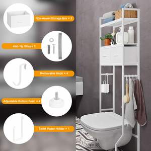 卫生间浴室收纳器后面的卫生间浴室搁板后面的三层卫生间储物柜，带织物抽屉 - Product Image 3