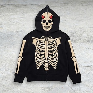 Sudadera con capucha y cremallera con estampado gráfico de calavera personalizado, estilo vintage lavado, gótico, streetwear, para hombre y mujer, fabricante OEM ODM de alta calidad - Product Image 3