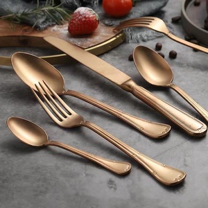 Servizio di ristorazione ristorante di fascia alta usato Design di bambù oro opaca posate in acciaio inox 18/10 posate posate - Product Image 4