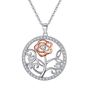 Collana con Ciondolo a Forma di Rosa Rotonda per Donne, Gioiello alla Moda con Catena per la Clavicola - Product Image 1