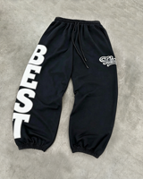 Pantalon de survêtement unisexe coupe ample avec logo personnalisé, taille élastique, taille mi-haute, bas de jambe élastiqués, en tissu 100% coton peigné