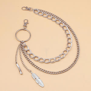 Chaîne de pantalon double couche en plumes, chaîne de taille en alliage de zinc style punk, chaîne de corps décontractée et tendance - Product Image 3