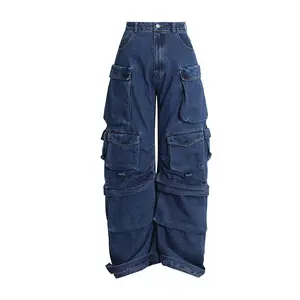 OUDINA Hot Sale Baggy Wide Leg Pants Hip Hop CasUal Loose Cargo Jean For Women High Waist Jeans