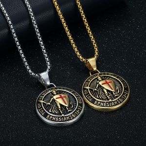 <b>Titanium</b> Steel Templar Knight Pendant Necklace Gold Plated Resin Shield Design Unisex Gift Fashion Jewelry - Product Image 1