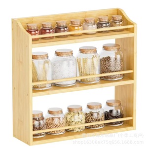 Bamboo Multi-layer Kitchen <b>Spice</b> <b>Rack</b> 3 Tier Wooden Storage With Glass <b>Jars</b> <b>For</b> <b>Spice</b> Organization Desktop Use - Product Image 1