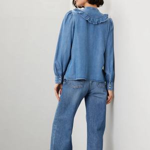 Chemise en jean ample et élégante à manches longues avec volants et boutons, style vintage, pour femme, collection 2025 - Product Image 3